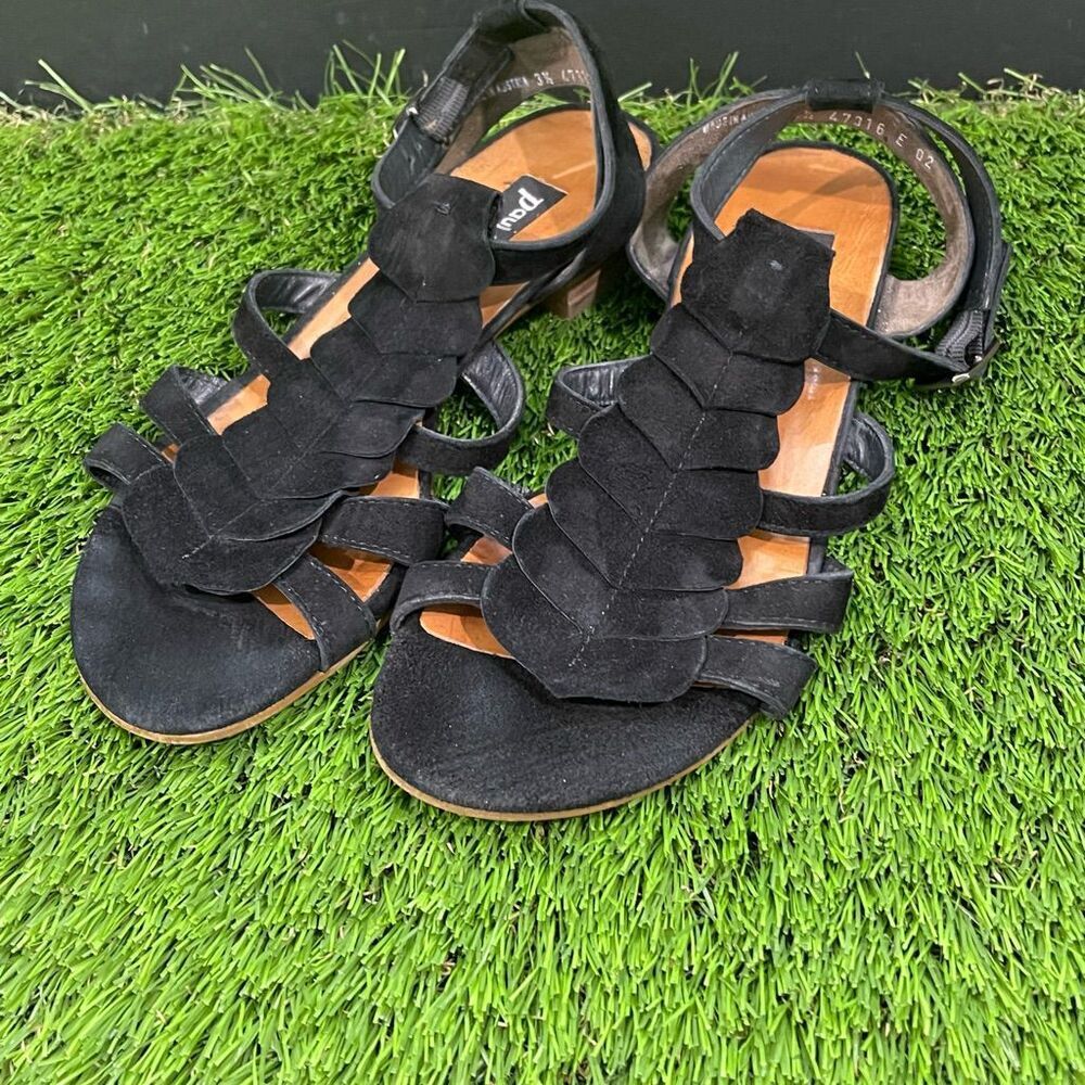 Paul Green Black Suede Flat Sandals